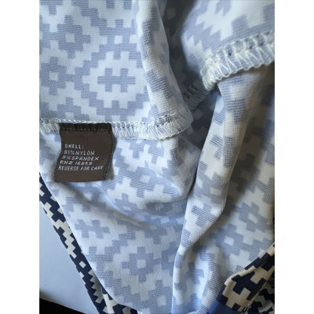 J. McLaughlin A Line V Neck 3/4 Sleeve Side Zip Dress Sz M Blue Geometric Nylon - Picture 9 of 10